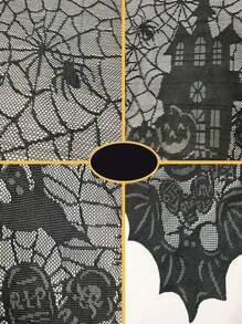 1 件万圣节蕾丝蜘蛛网桌旗，黑色网眼桌布，派对节日餐桌装饰，圣诞节 - 黑與白 - 查看 5