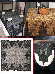 1 件万圣节蕾丝蜘蛛网桌旗，黑色网眼桌布，派对节日餐桌装饰，圣诞节 - 黑與白 - 查看 4
