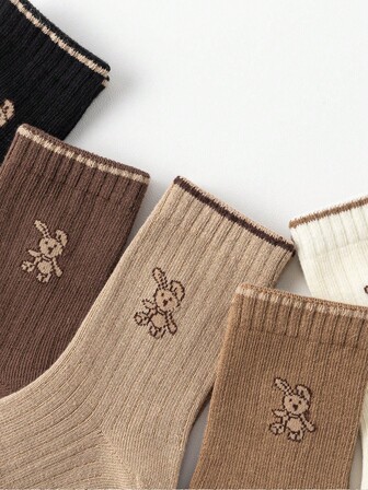 5 pares de calcetines de media caña de unicolor con diseño de conejo para niños, adecuados para edades de 1-2, 2-3, 3-8, 8-12 años, para otoño/invierno