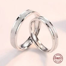 1枚100% 925纯银情侣结婚戒指，简约哑光男女通用订婚戒指，精致珠宝礼品，新娘配饰，情人节礼物 - 銀色 - 查看 4