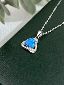 1入三角形蛋白石吊墜項鏈,女式銀飾s925銀夾克領項鍊,適用於女孩之舞會禮服配飾