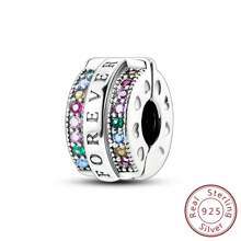 925純銀扣彩色鋯石cz鋪嵌結扣吊飾珠子,適用於原廠手鍊珠子