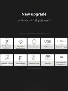 創意3d數字時鐘,掛牆式,led電子時鐘,鬧鐘,大尺寸 - 黑色 - 查看 3