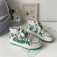 Women All Season Casual Sports Flatform Sneakers, Low-Top Lace Up Comfortable Athletic Shoes - Green - View 4