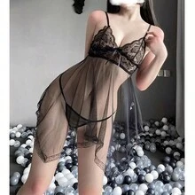 Set De Pijama Lencería Encaje Mujer Sexy Panty Tanga Babydoll Dama Vestido Camisón Ropa - Negro - Ver 5