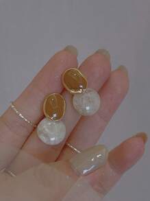 HOTNICE 2 件复古几何不对称圆形耳环适合女性日常佩戴和派对 - 金黃色 - 查看 2