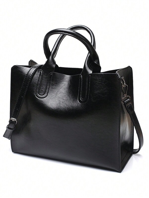 Bolsa de Couro PU Feminina Retro Tote Bolsa Casual Grande Bolsa Mensageiro Bolsa de Ombro Feminina com Alça Longa Bolsa da Moda para Festa e Compras na Cor Preta, Estilo Minimalista, Bolsa de Trabalho Chamativa para Mulheres