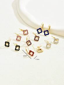 6雙/入優雅時尚的四葉草設計耳針,女性專屬的獨特和個性化設計感 - 彩色 - 查看 5