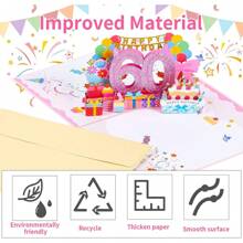 60歲生日卡,立體彈出賀卡,3d彈出賀卡生日賀卡,附信封的生日卡,適用於女性、母親、女孩、男性、朋友、浪漫禮品卡 - 彩色 - 查看 6