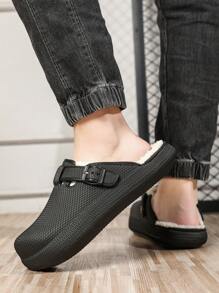 中性情侶長毛絨休閒拖鞋 - 黑色 - 查看 2