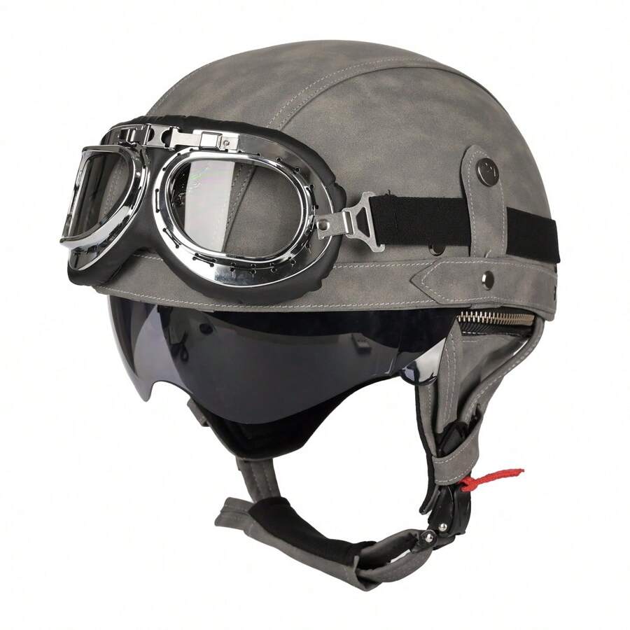 Kco Motorcycle Helmet Retro Cruiser Motorbike Half Helmet For Electric Motorcycle, Breathable Ears Protection Safety Hat For Riding All Seasons, Couples Styles - Grey - View 1