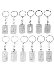 26pcs Stainless Steel English Letter Keychain - Silver - View 2