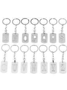 26pcs Stainless Steel English Letter Keychain - Silver - View 3