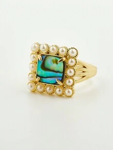 1pc Grey Mother Of Pearl Square Crystal Ring - gray fritillary - View 15