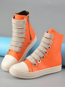 綁帶厚底高筒休閑鞋,舒適厚鞋底,時尚運動鞋,軟外底 - 橘色 - 查看 4