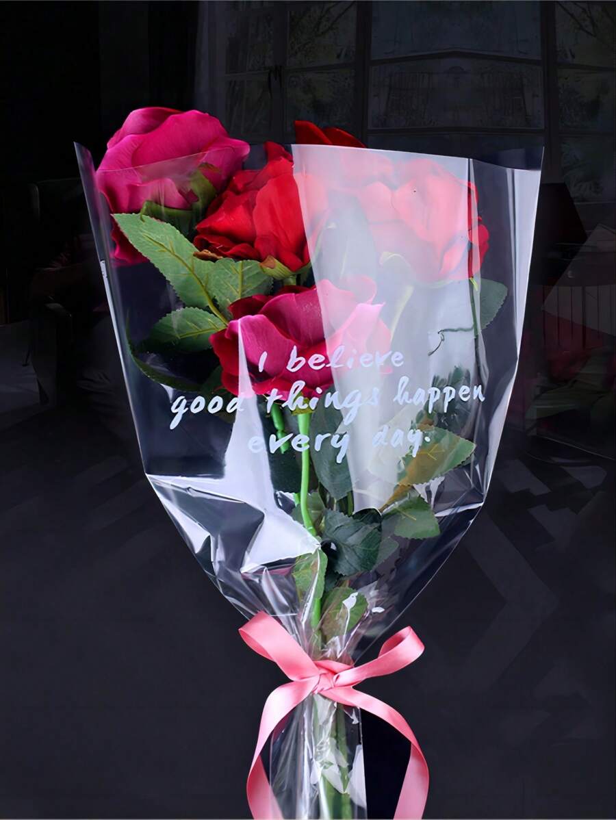 10pcs Flower Patterned Wrapping Paper & Clear Gift Bags For Mother's Day, Valentine's Day, Bestie Gifts, Party Decorations Valentine Day - transparent - View 1