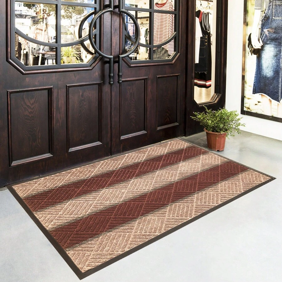 Heavy Duty Outdoor Door Mats Non Slip Rubber Backing Entrance Rug Shoes Scraper Welcome Mat for Front Door Entryway Rug - Brown - View 1