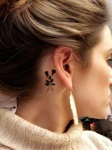 20 Sheets Small Temporary Tattoo Stickers Set, Long Lasting And Realistic Black Rose Flower Design, Including Spider, Wolf Head, Scorpion, And Dragon Tattoo - Black - View 2