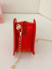 Solid Colored Minimalist Women's Crossbody Bag With Chain Strap Valentines - Red - View 7