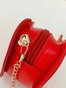 Solid Colored Minimalist Women's Crossbody Bag With Chain Strap Valentines - Red - View 3