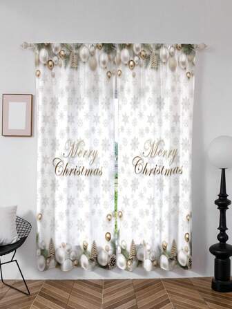 1pc Christmas Theme Pattern Printed Curtain