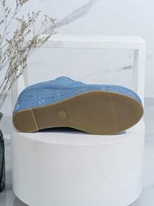 Women's Round Toe Wedge Heel Embroidered High Vamp Shoes - Baby Blue - View 4