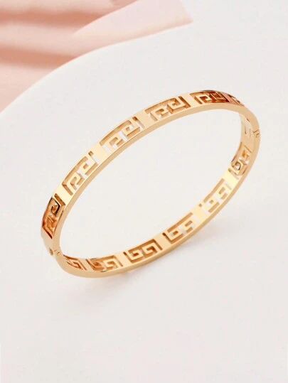 1件時尚金色不銹鋼中空幾何方形圖案女士手鍊