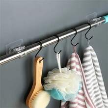 2入組/套窗簾桿托架,無需鑽孔自粘式可調整窗簾桿鉤,適用於浴室廚房酒店窗簾,包括窗簾桿鉤和無夾子自粘式窗簾桿托架 - 白色 - 查看 7