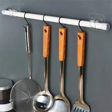 2入組/套窗簾桿托架,無需鑽孔自粘式可調整窗簾桿鉤,適用於浴室廚房酒店窗簾,包括窗簾桿鉤和無夾子自粘式窗簾桿托架 - 白色 - 查看 6