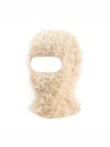 1件針織面罩帽,帽子上有孔且設計有趣,適用於戶外派對保暖頭戴飾品,材質為聚酯纖維 - 米色 - 查看 2