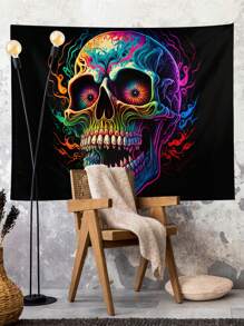 1pc Uv Skull Design Indoor Wall Tapestry - Multicolor - View 2