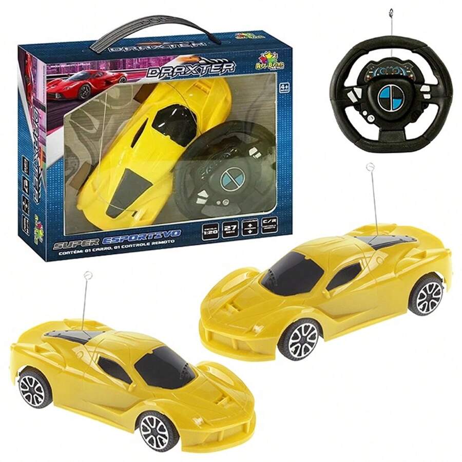 Carrinho de Controle Remoto Com Volante Drop 3 Funções Ferrari Amarelo - Amarelo - Visão 1