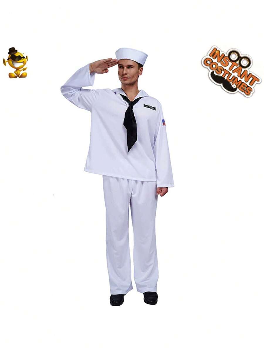 水手服角色扮演服飾適合男士,狂歡派對表現 - 白色 - 查看 1