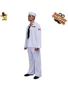 水手服角色扮演服飾適合男士,狂歡派對表現 - 白色 - 查看 6