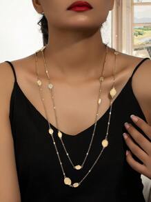 1pc Vintage Simple Full Rhinestone Metal Style Long Necklace Sweater Chain, Can Be Worn Alone Or Stacked - Gold - View 1