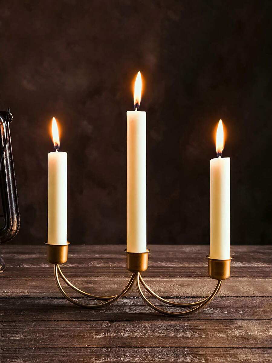 1pc Iron Candle Holder, 3 In 1 Candle Stand For Home Decor - Gold - View 1