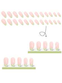 24片短杏仁形按壓式指甲,歐美綠色法式佩戴風格假指甲,含1片果凍凝膠和1片指甲銼,適合派對、舞蹈和日常佩戴 - 綠色 - 查看 3