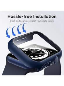 2个蓝色时尚休闲PC材质智能手表表壳,二合一超薄钢化玻璃屏幕保护膜,适用于38/40/41/42/44/45/46/49mm苹果手表表带,适用于苹果手表Ultra/SE/11/10/9/8/7/6/5/4/3/2/1系列,智能手表配件 - 午夜藍 - 查看 7