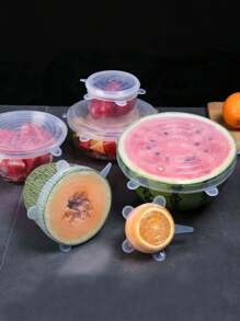 6pcs Silicone Dust-proof Food Cover Set, Refrigerator Sealing Fresh-keeping Film - White - View 1