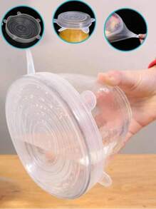 6pcs Silicone Dust-proof Food Cover Set, Refrigerator Sealing Fresh-keeping Film - White - View 4