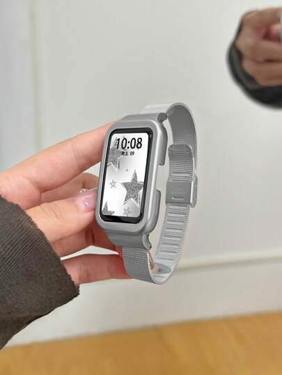 1pc Milan Lock Metal Strap Protection Case Compatible With Huawei Band 9/8/7/6 Models, NFC Supported