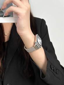 1pc Milan Lock Metal Strap Protection Case Compatible With Huawei Band 9/8/7/6 Models, NFC Supported - Rose Gold - View 6