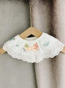 1 件女孩白色時尚刺繡圍兜 - 白色 - 查看 3