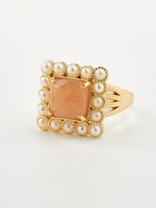 1pc Grey Mother Of Pearl Square Crystal Ring - gray fritillary - View 19