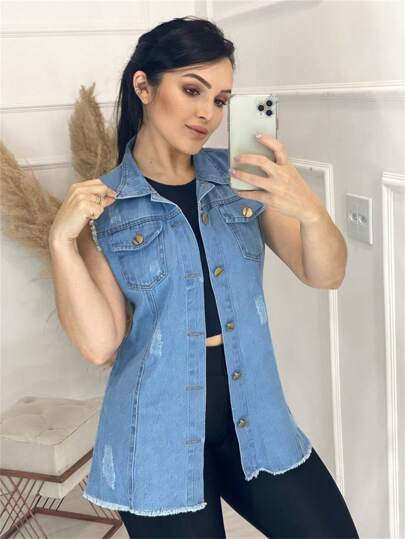 Max Colete Denim Feminino - Azul Claro Festa junina