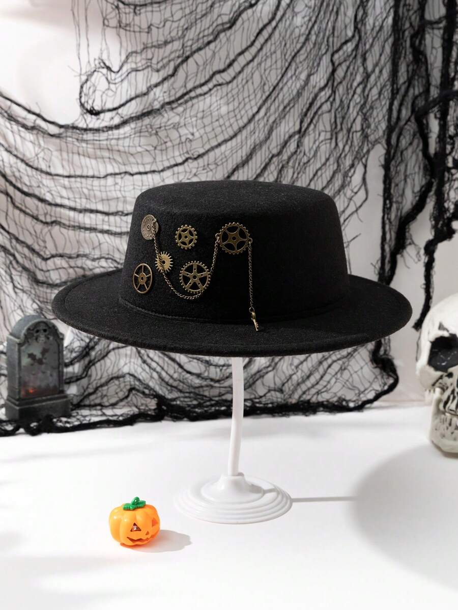 1pc Unisex Steampunk Gothic Top Hat With Gears Halloween - Black - View 1