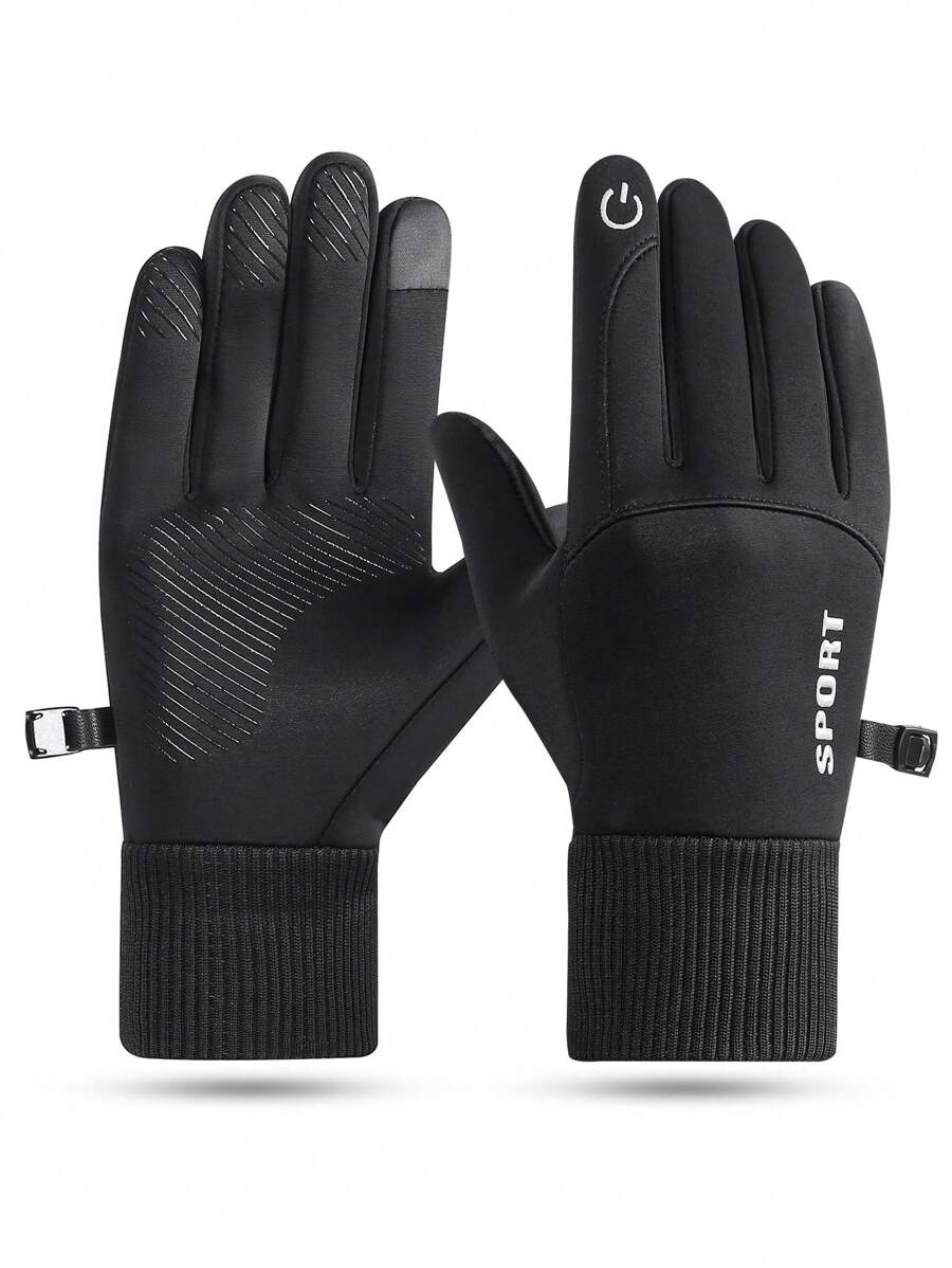 1 双男士秋冬季加厚保暖手套，触摸屏，防风，防水，适合骑自行车、滑雪和驾驶等户外运动，适合骑自行车、骑摩托车和滑雪，黑色手套，冬季暖手器