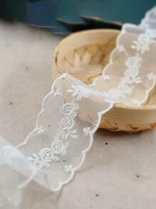 1卷/2碼白色刺繡蕾絲網布絲帶女裝婚紗禮服服裝紡織家紡刺繡網布背景裝飾拍攝(不含木軸) - 白色 - 查看 3