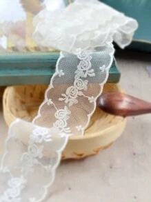 1卷/2碼白色刺繡蕾絲網布絲帶女裝婚紗禮服服裝紡織家紡刺繡網布背景裝飾拍攝(不含木軸) - 白色 - 查看 4