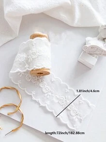 1卷/2碼白色刺繡蕾絲網布絲帶女裝婚紗禮服服裝紡織家紡刺繡網布背景裝飾拍攝(不含木軸) - 白色 - 查看 2